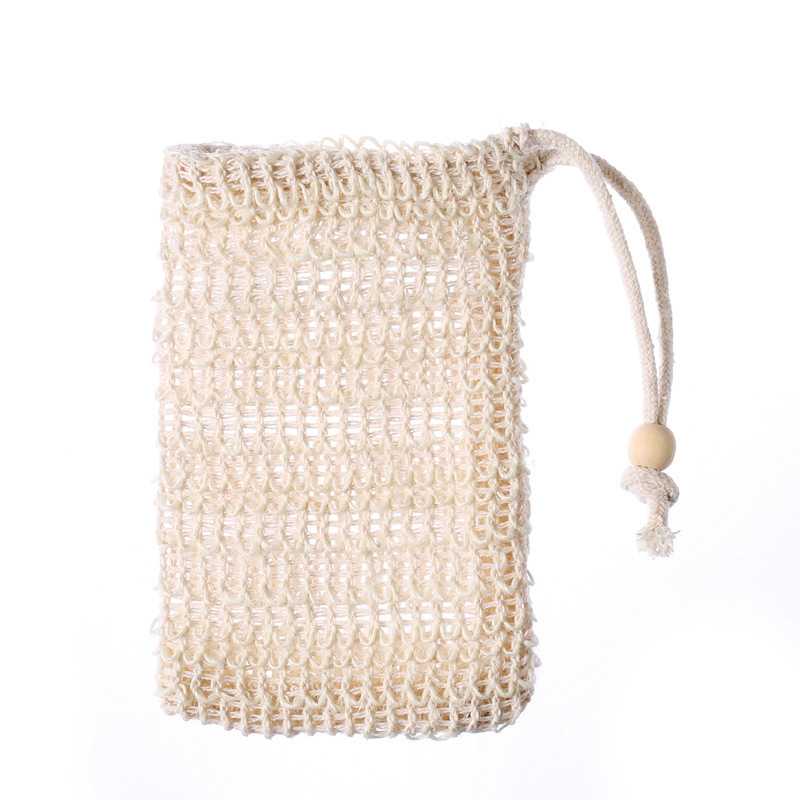 9*14Cm Real Natural Sisal Loofah Material Soap Saver Drawstring Eco-Fabric Custom Sisal Soap Mesh Net Bag