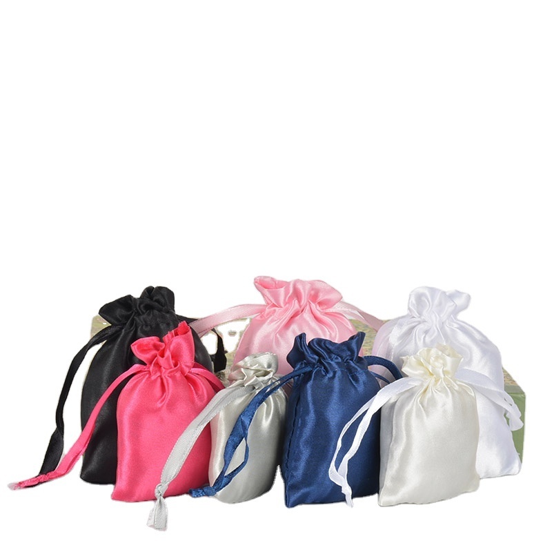 Wholesale Customized Size Silky Satin Wig Bags Soft Wig Tool Storage Pouches Satin Bags With Drawstring For Wigs