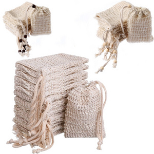 9*14Cm Real Natural Sisal Loofah Material Soap Saver Drawstring Eco-Fabric Custom Sisal Soap Mesh Net Bag