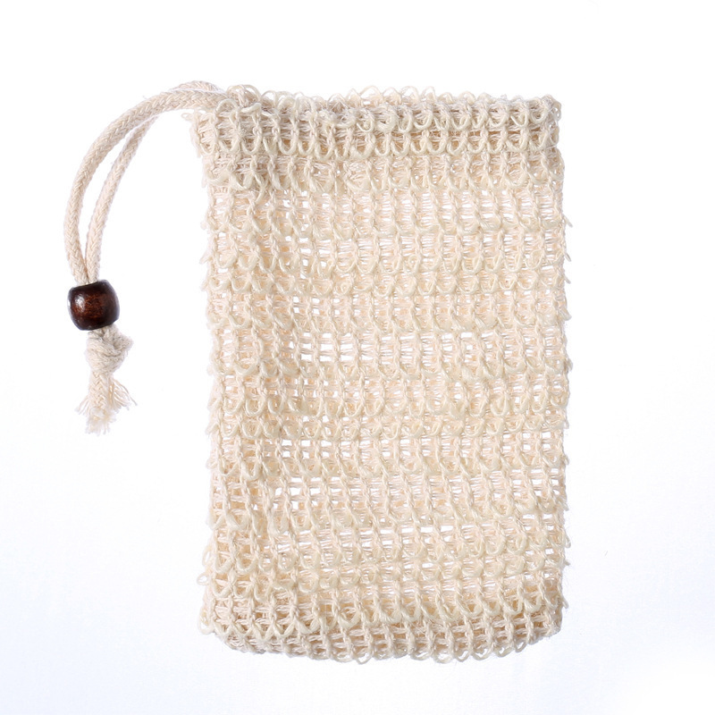 9*14Cm Real Natural Sisal Loofah Material Soap Saver Drawstring Eco-Fabric Custom Sisal Soap Mesh Net Bag