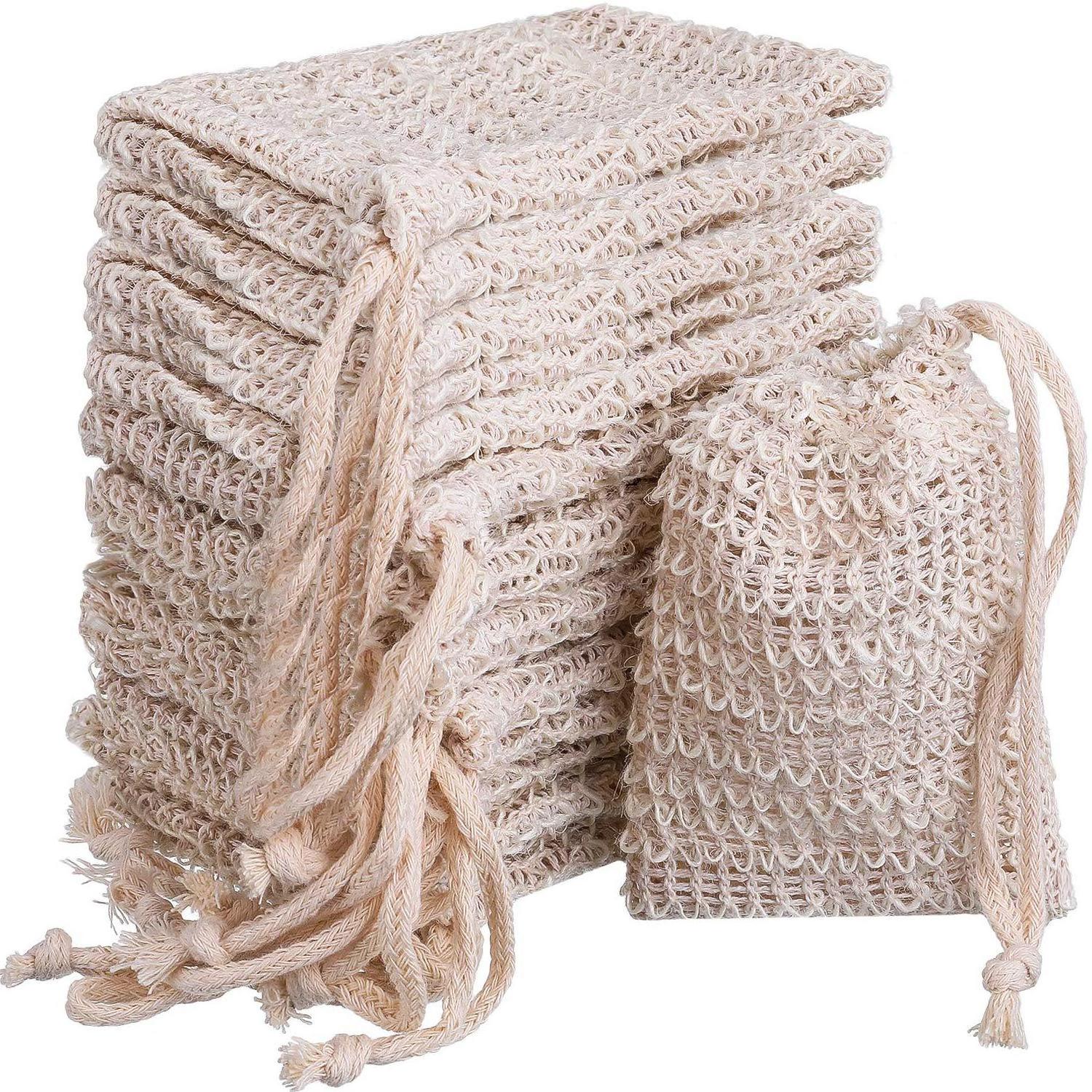 9*14Cm Real Natural Sisal Loofah Material Soap Saver Drawstring Eco-Fabric Custom Sisal Soap Mesh Net Bag