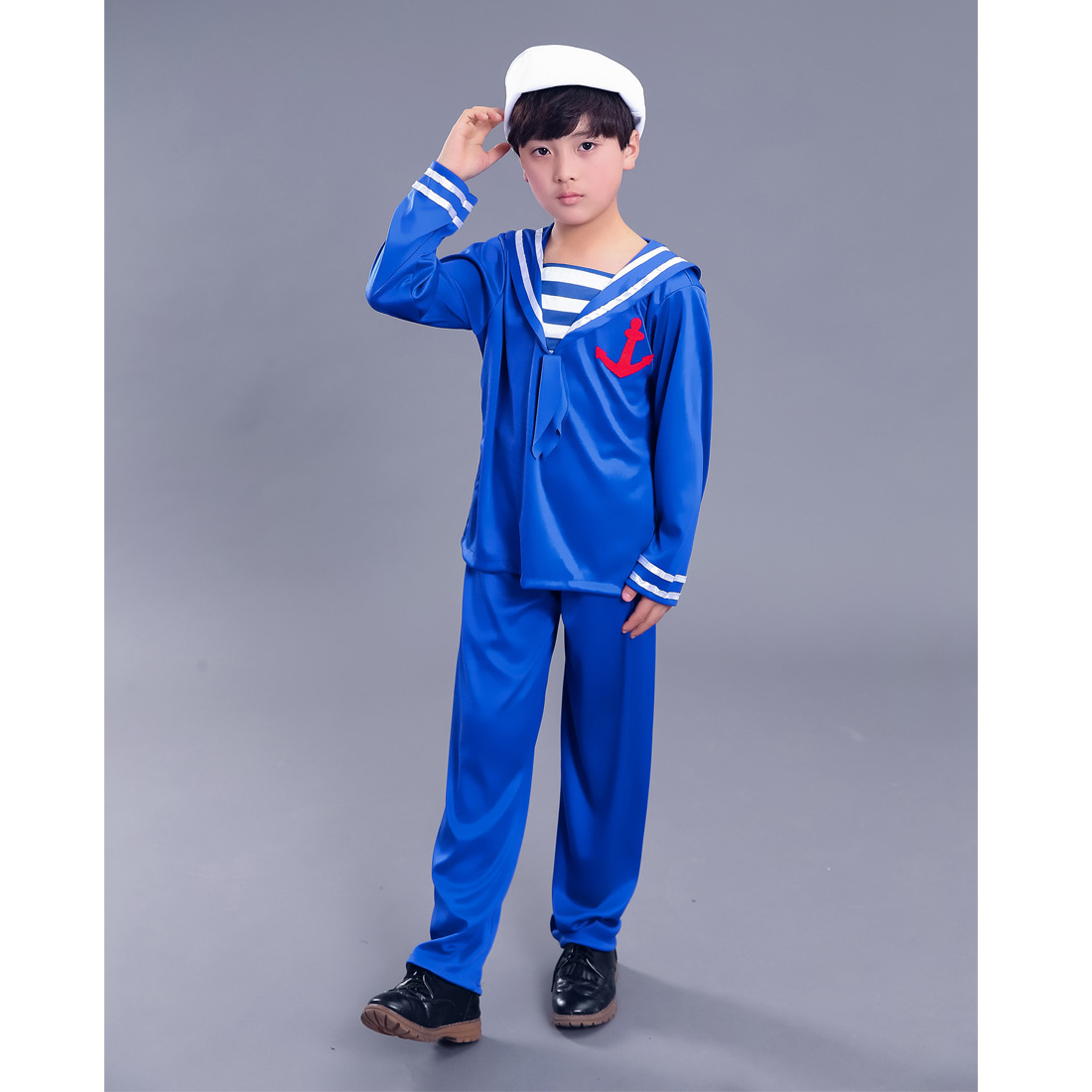 Boys Cosplay Costume Blue Stripes Shirt Sailor Costume Halloween Party--HSG17303