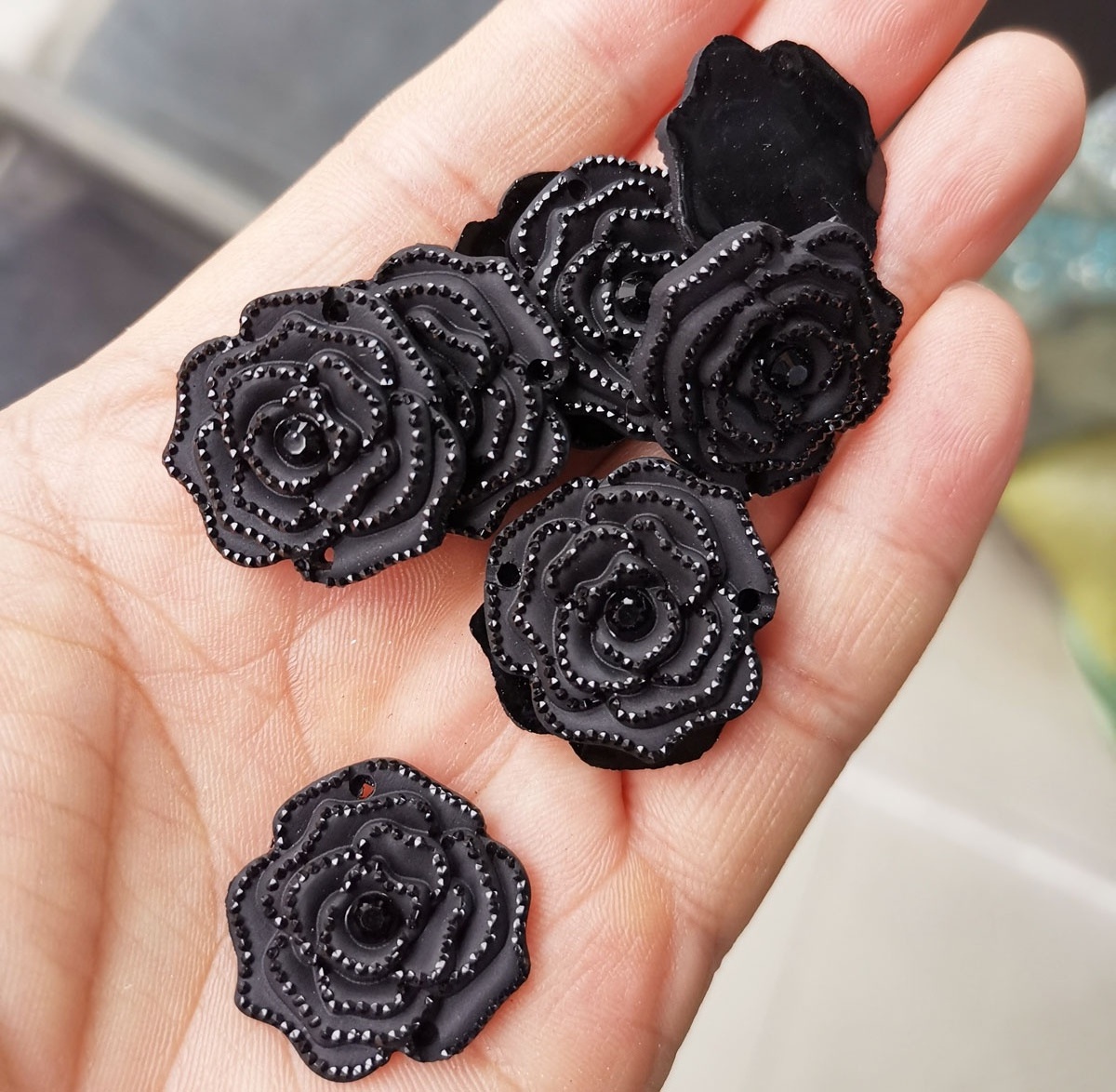 25mm black rose no AB resin stone hand sewing on garment and flatback rhinestone glue on hairpin as decoration hot selling