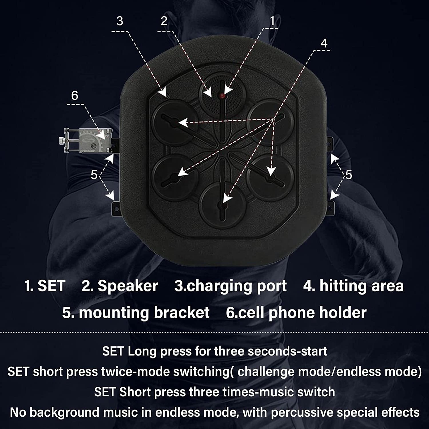 HANAN FIT Music Electronic Boxing Machine  With Bluetooth Rechargeable LED Light  Wall Mount For Kids Adults Punching Targets