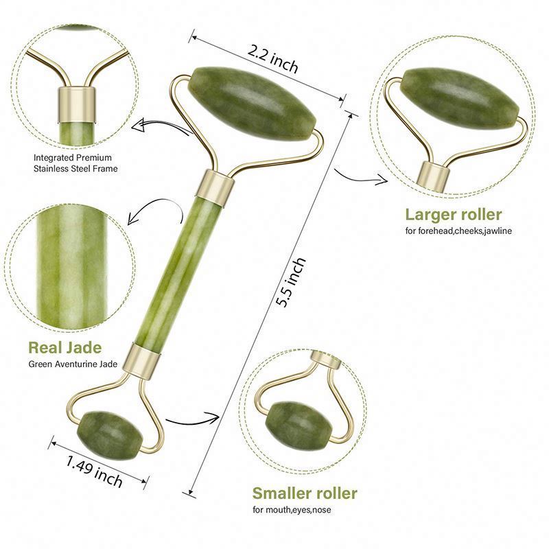 label Facial Roller for Skin Care Eyes Neck Tones Firms Depuff Natural Jade Anti Aging Beauty Face Massager Metal Handle