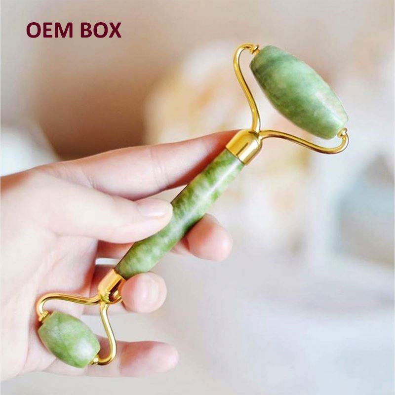 label Facial Roller for Skin Care Eyes Neck Tones Firms Depuff Natural Jade Anti Aging Beauty Face Massager Metal Handle