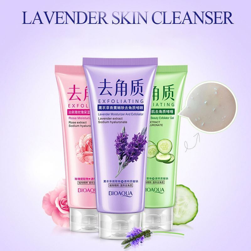 OEM BIOAQUA private label herbal hydrating deep clean tender skin lavender exfoliator facial cleanser