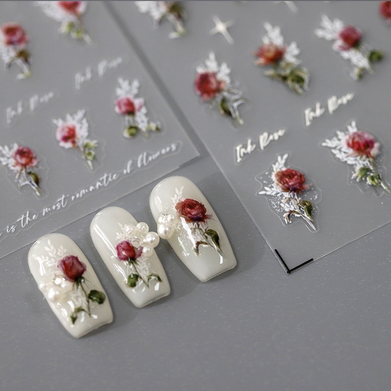 Floral Manicure 5D Embossed Reliefs Flowers Nail Art Decorations Stickers Rose Blossom Self Adhesive Nail Cartoon Decals