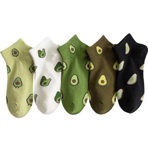 Women Cute 5 Colors Printing Avocado Cotton Socks Women's Boat Socks