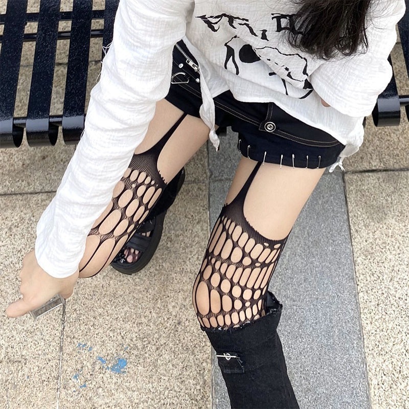 European and American new hollow sexy pantyhose Perspective hip lift sexy lingerie Nylon ultra-thin one-piece fishnet socks