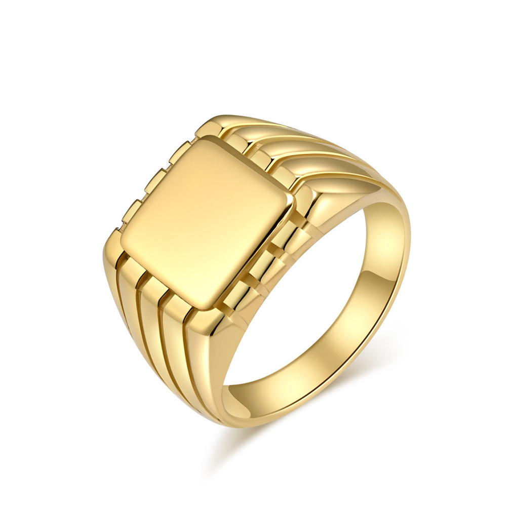 HP Square seal rings for women jewelry stainless steel plain gold ring simple gold plated custom jewelry rings