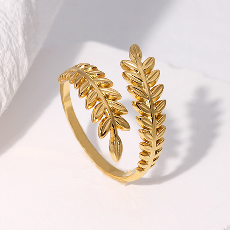 Hanpai hot sale high quality fashion jewelry gold leaf ring adjustable opening ring stainless steel ring