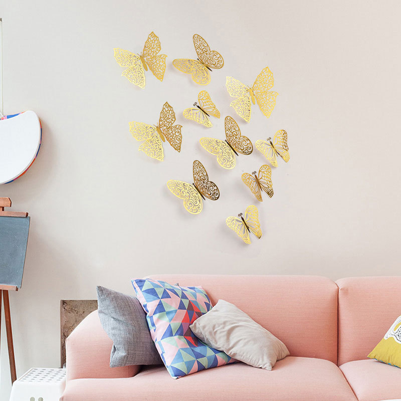 China Suppliers Sticker Gold Wall Decor Wedding Festival Home Hollow Out 3D Butterfly