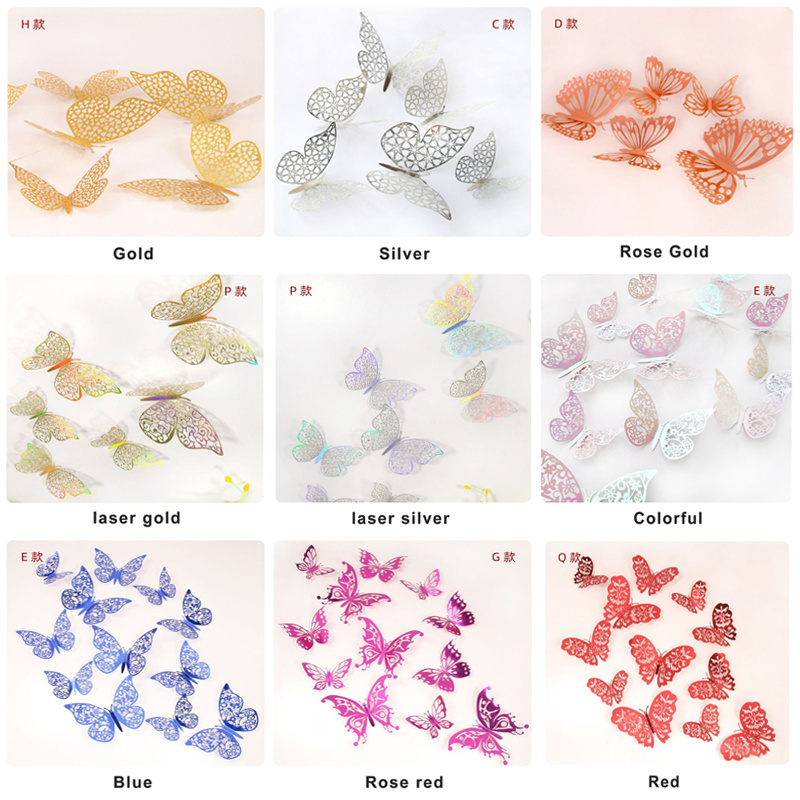 China Suppliers Sticker Gold Wall Decor Wedding Festival Home Hollow Out 3D Butterfly