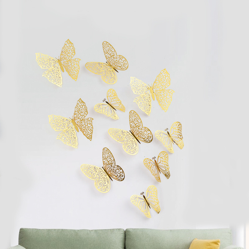 China Suppliers Sticker Gold Wall Decor Wedding Festival Home Hollow Out 3D Butterfly