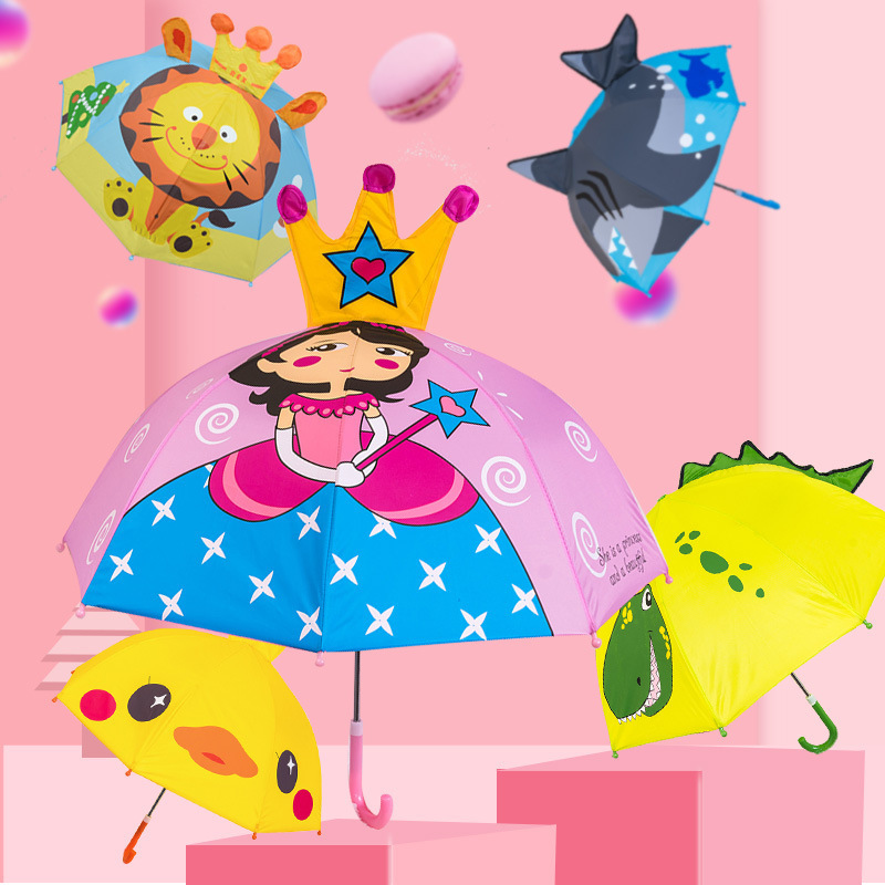 DD2728  Straight Umbrella For 2-6 Years Kids J Handle Paraplu Custom 3d Princess Animals Print Children Cartoon Umbrella