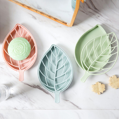 Z914   3D Double Layer Flower Soap Dish Mini Non Slip Bathroom Drain Soaps Tray Silicone Leaf Flower Shaped Soap Holder