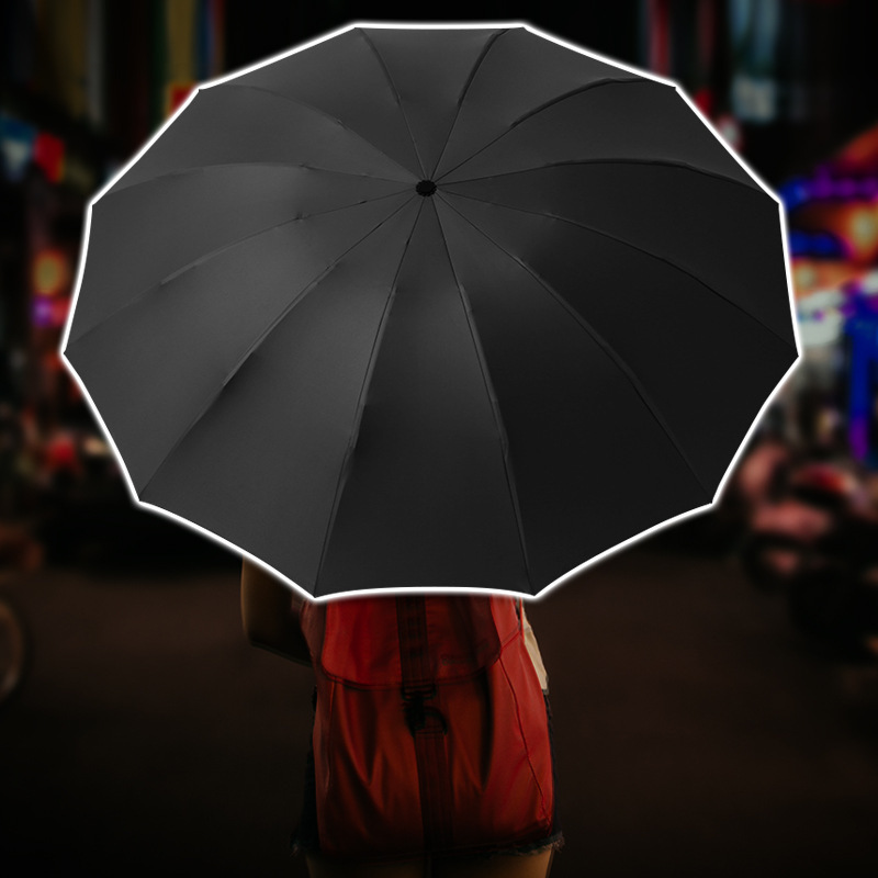 DD2038  Automatic Coated Reverse LED Light Umbrella with Reflective Strip 12K Car Reverse Inverted Umbrella With Flashlight