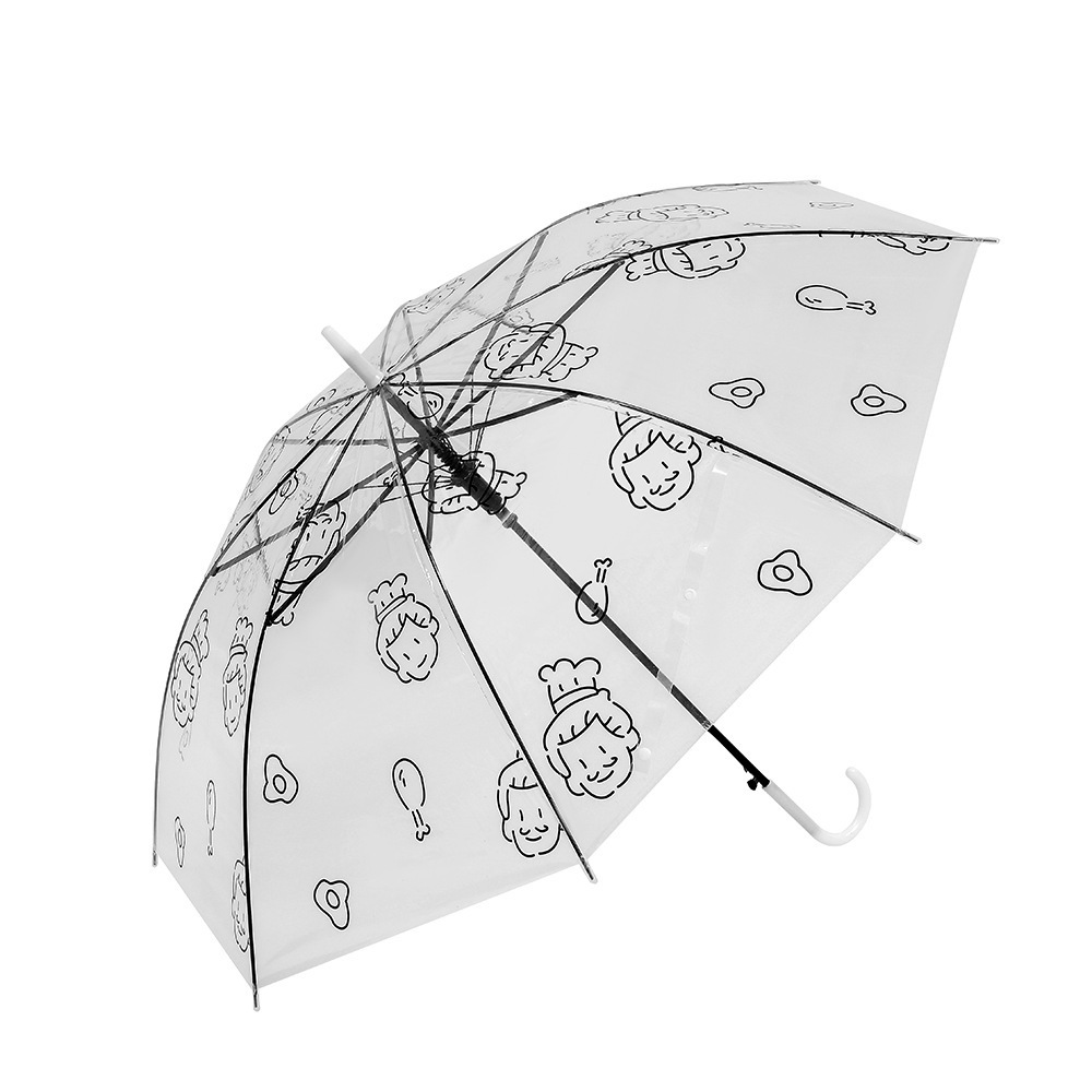 GG402 Japanese Creative Fun Transparent Umbrella Portable Straight Transparent Umbrella Hate Rainy Print Umbrellas