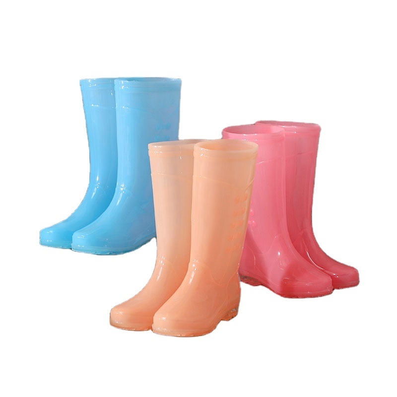 WXL481 Slip on Knee High Jelly Shoes Women PVC Waterproof Work Water Shoes Candy Color High Tube Rain Boots