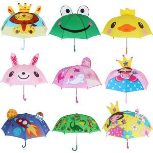 DDA203 Manual Open Straight Stick Umbrella J Handle Paraplu Cheap Custom 3d Animals Print Child Kids Cartoon Animal Umbrella