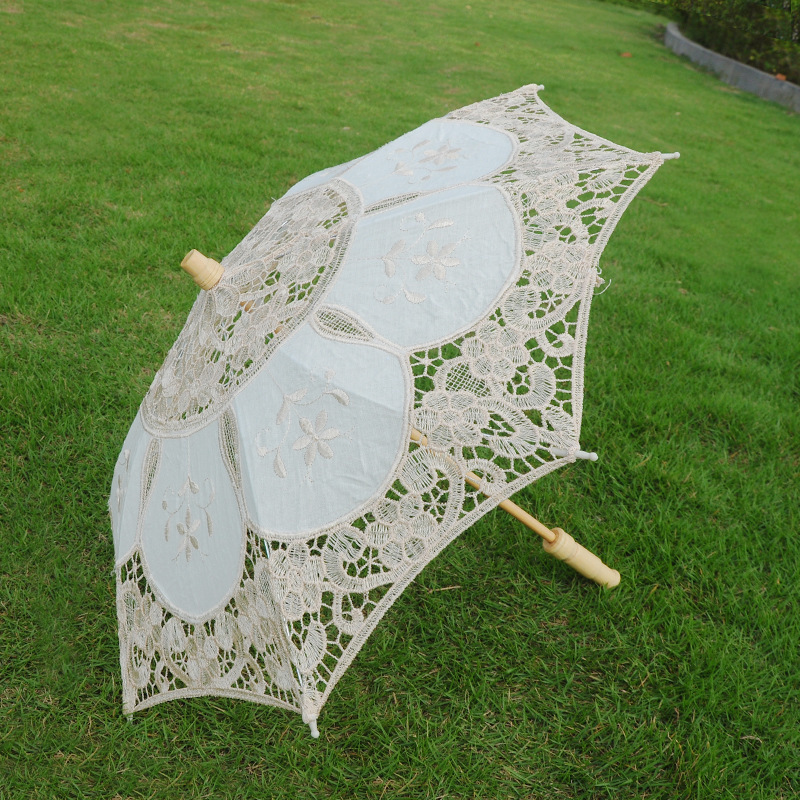 P261 White Lace Craft Bride Umbrella Small Kids Mini Decoration Umbrella Props White Ivory Lace Parasol Bride Wedding Umbrellas