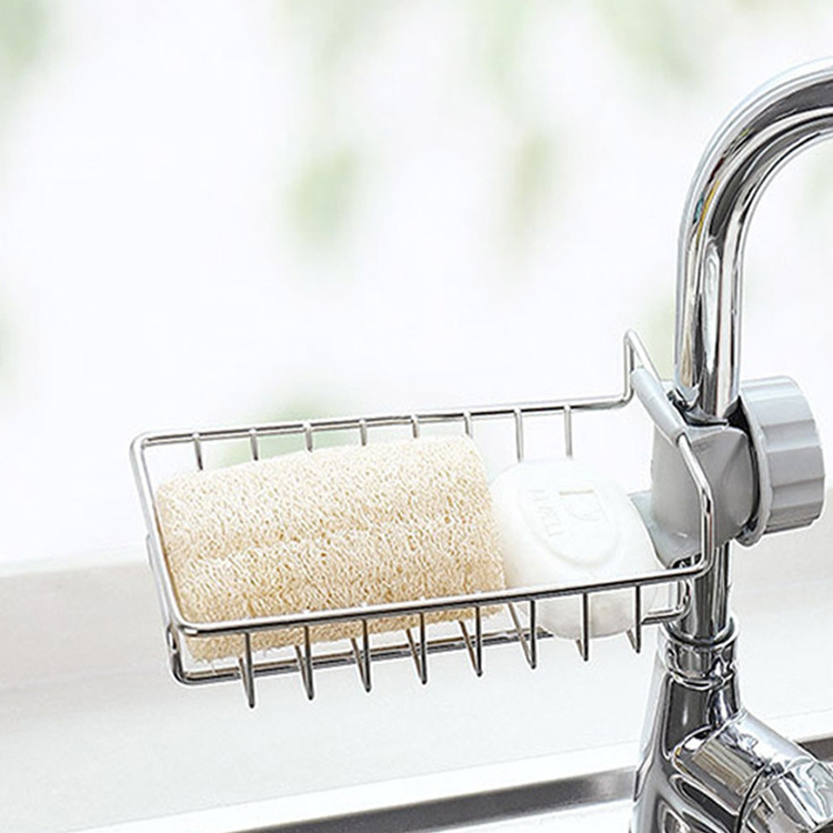 A1068 Stainless Steel Faucet Rack Kitchen Storage Shelf Sponge Dish Cloth Drain Rack Pool Rag Storage Drain Dry Rack