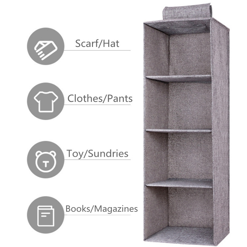 FF288 Artificial Cotton Linen Sundries storage Bag 3/4/5layer Collapsible Hanging Storage Shelves Hanging Closet Organizer