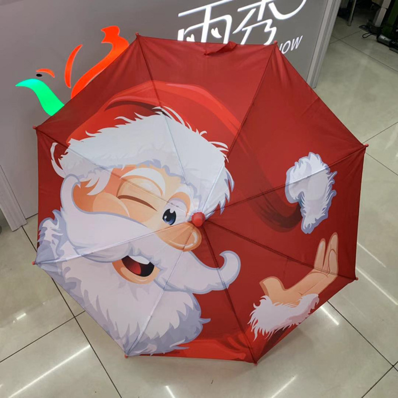 DD840  Custom Merry Christmas Children Cartoon Automatic Straight Umbrellas Print Cute Father Christmas Kids Umbrella