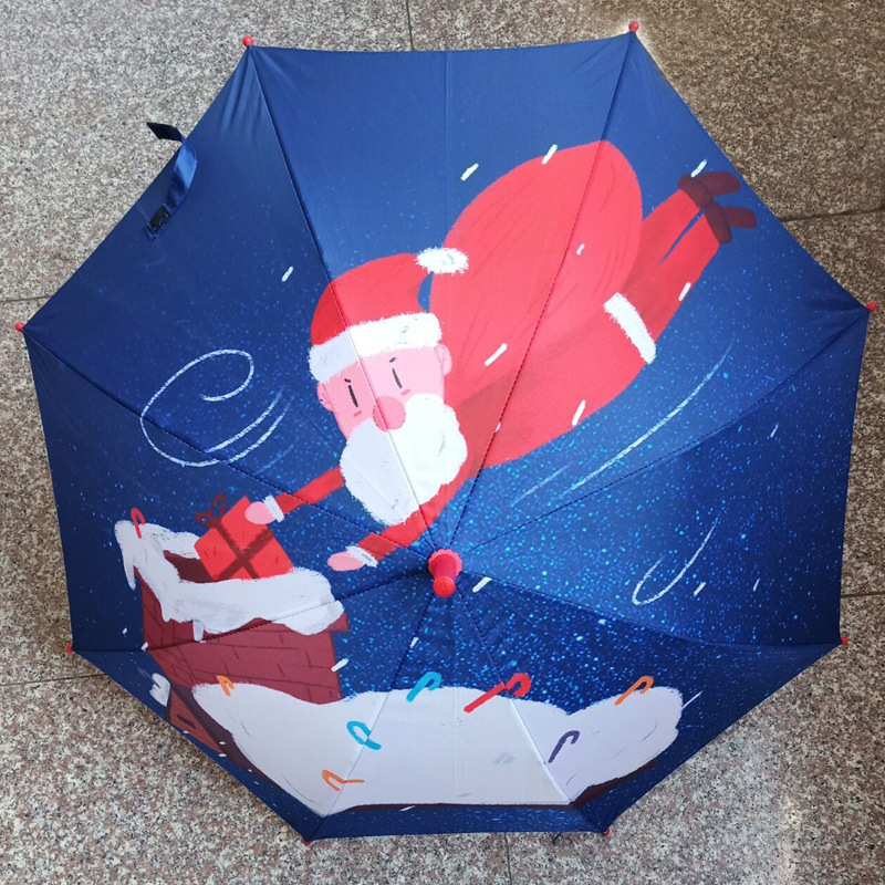 DD840  Custom Merry Christmas Children Cartoon Automatic Straight Umbrellas Print Cute Father Christmas Kids Umbrella