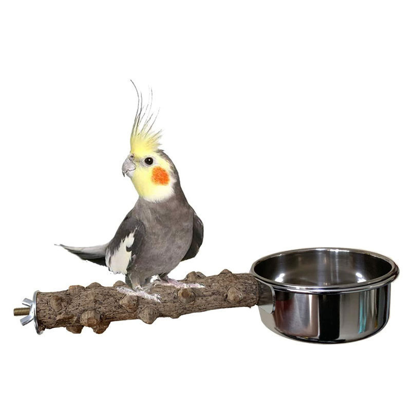 GG281 Outside Durable Water Food Dispenser Bird Stand Bar Perch with Feeder Cups Bowls Stainless Steel Bird Feeder