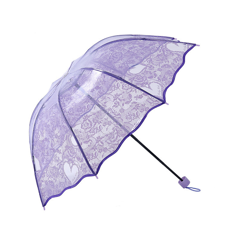 GG404 Korean Style Lace Folding Umbrellas Super Thick Environmental Clear Umbrella Love Printing Transparent Umbrella