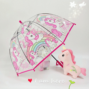 KLH427 Kids Cartoon Plastic Apollo Umbrella Clear PVC Unicorn Umbrellas Animals Printing Transparent Straight Gift Umbrella