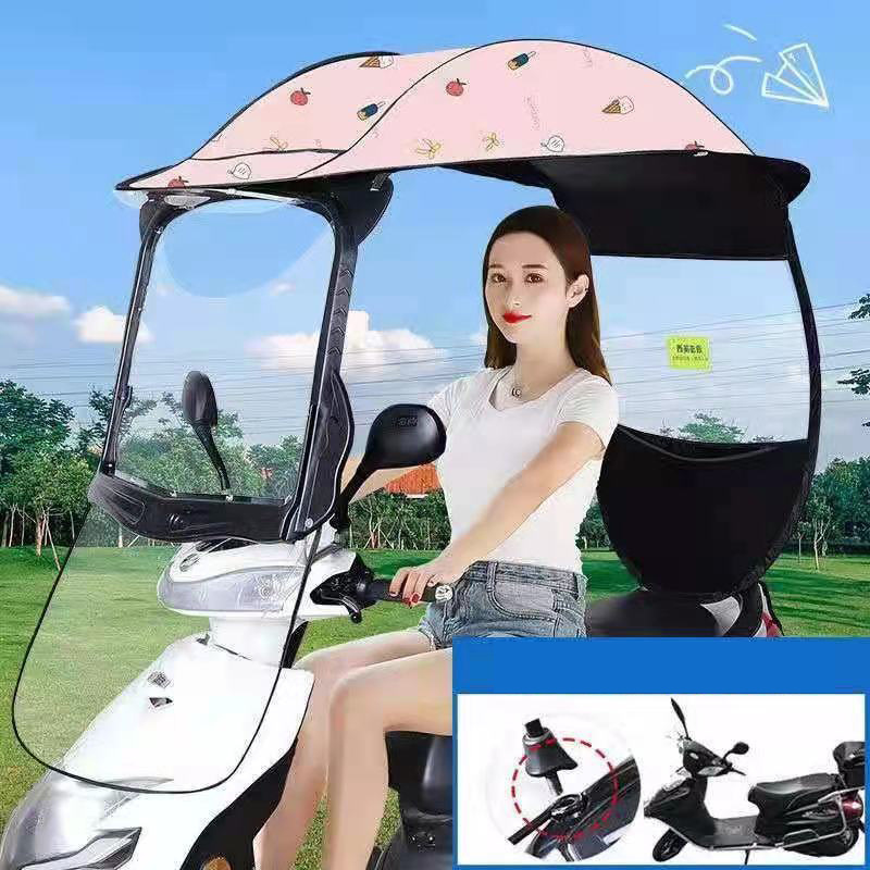 KLH440 Outdoor Windproof Windshield Motorcycle Umbrellas Girls Electric Bike Canopy Women Cute Motorcycle Sunshade Umbrella