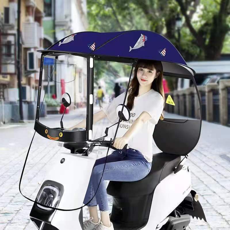 WXL424 Outdoor Vinyl Windproof Motorcycle Sunshade Canopy Rain Shelter Folding Electric Bike Umbrella