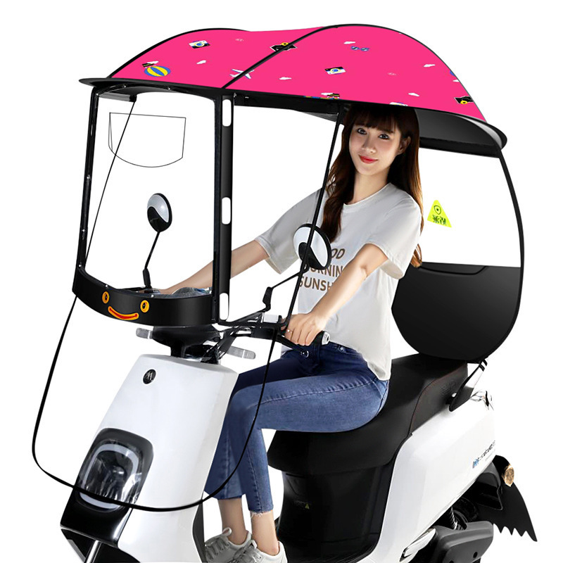 KLH442 Motorcycle Sunshade Umbrella Girls Printing Outdoor Windproof Bicycle Umbrellas Sunscreen Electric Bike Canopy