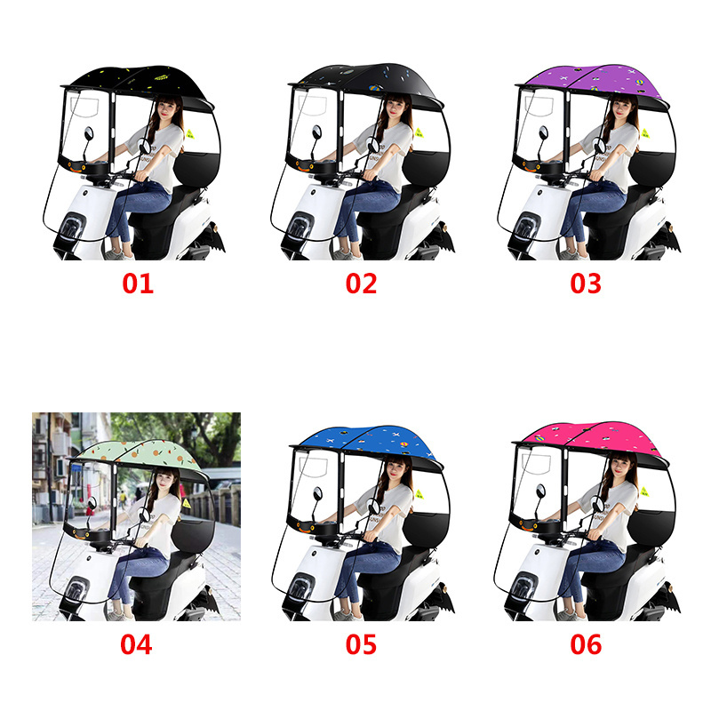 KLH442 Motorcycle Sunshade Umbrella Girls Printing Outdoor Windproof Bicycle Umbrellas Sunscreen Electric Bike Canopy