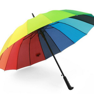 WHY429 Windproof Straight Umbrella Long-handle Rainbow Umbrella Car Luxury Large Parasol 16K Umbrella