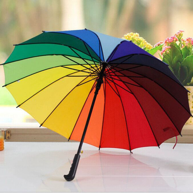 WHY429 Windproof Straight Umbrella Long-handle Rainbow Umbrella Car Luxury Large Parasol 16K Umbrella