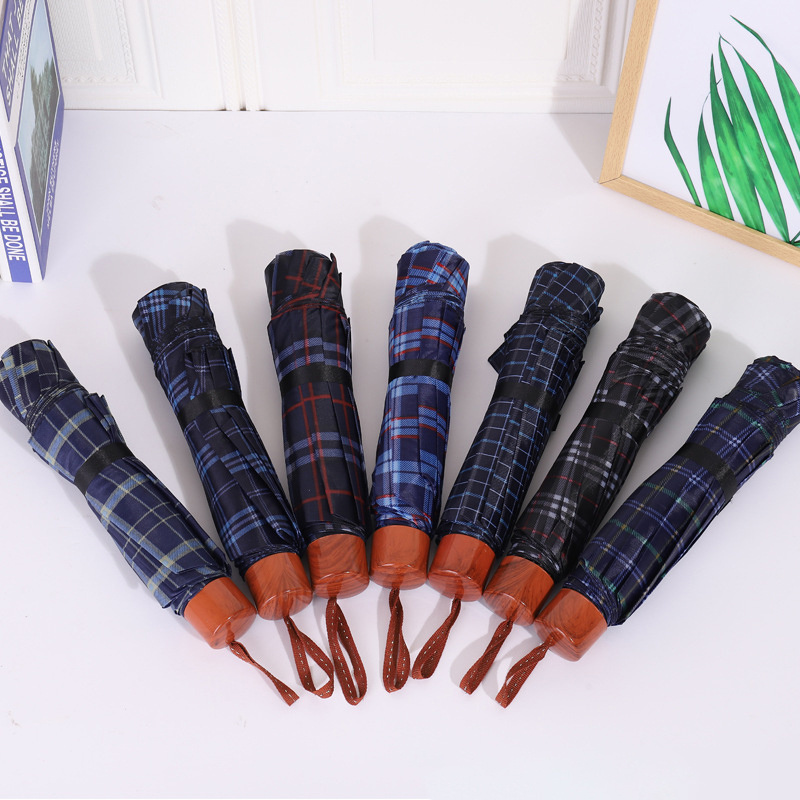 DD948  Large Cheap 7 10 Bone Foldable Rain Umbrella Portable Customized Wholesale Checked Parasol Business Plaid Umbrellas