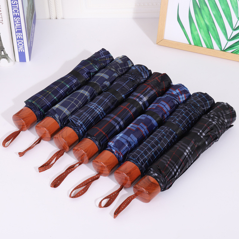 DD948  Large Cheap 7 10 Bone Foldable Rain Umbrella Portable Customized Wholesale Checked Parasol Business Plaid Umbrellas