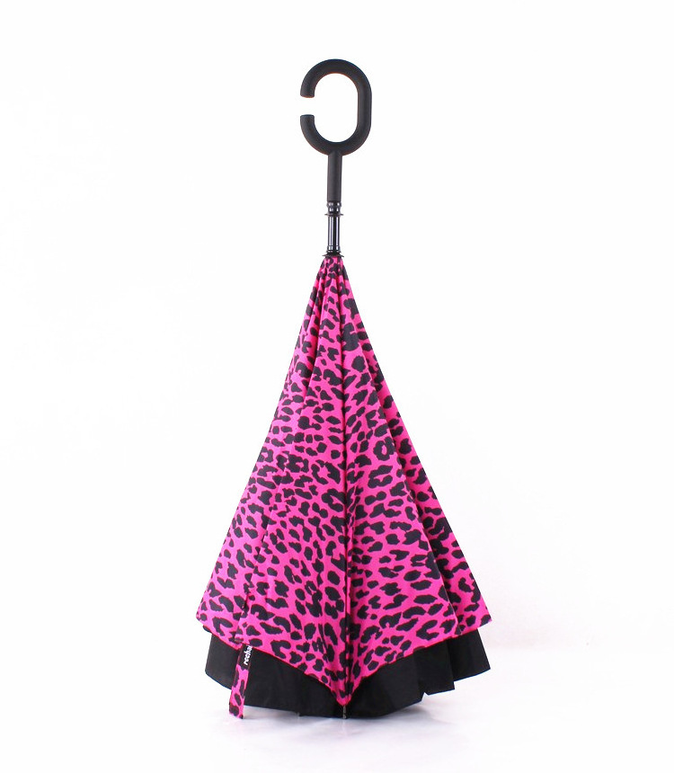 WXL502 Long Handle Double Layer Inverted Umbrellas Windproof C Handle J Handle Leopard Print Reverse Umbrella