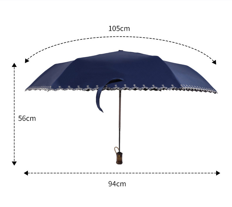 GG613 Black And White Automatic Vinyl Advertising Umbrella Anti UV Three-fold Embroidered Edge Umbrella