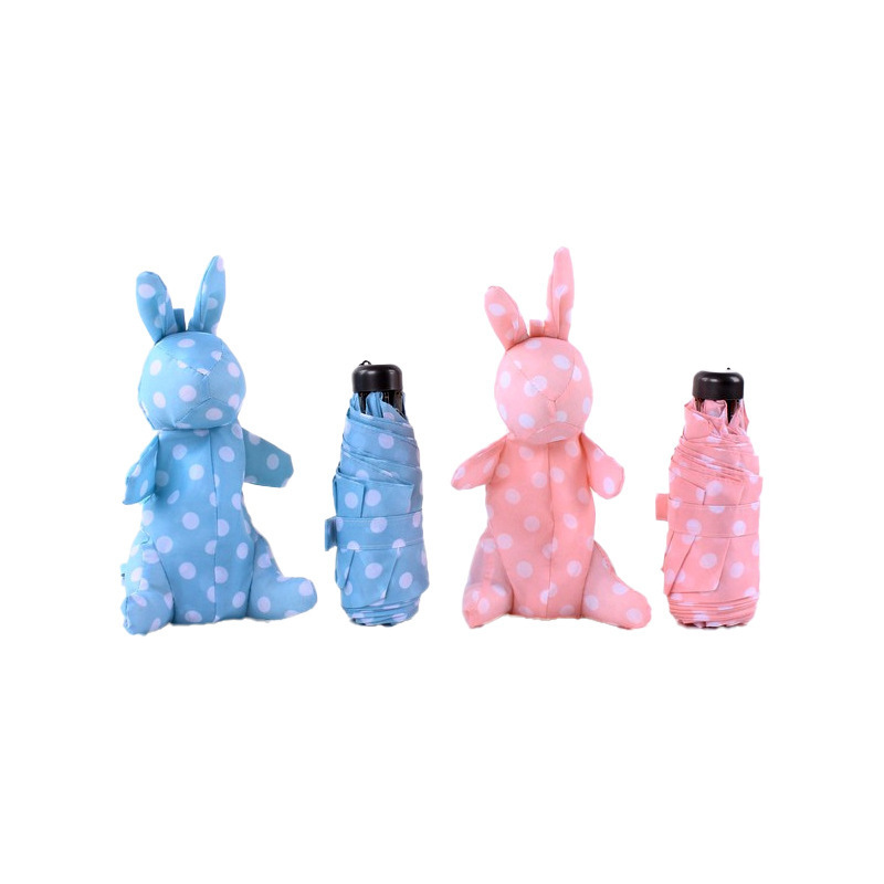 DD1216 Cute Bunny Pocket Umbrella Gift Compact Kids Rain Umbrella Capsule Mini Cartoon Animal  Rabbit Doll Case Umbrella