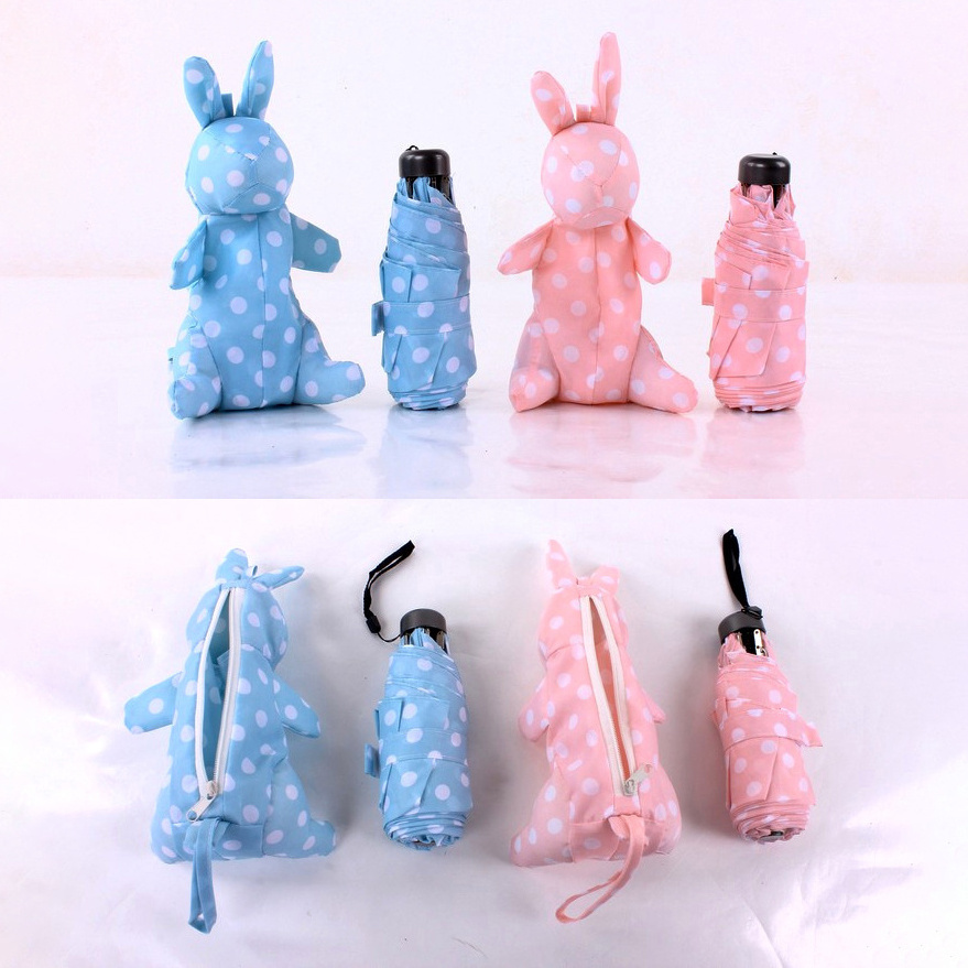 DD1216 Cute Bunny Pocket Umbrella Gift Compact Kids Rain Umbrella Capsule Mini Cartoon Animal  Rabbit Doll Case Umbrella