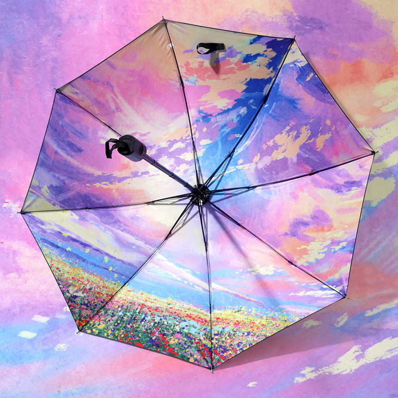 DD1219  Digital Printing Starry Sky Umbrellas Painting Gift Black Coated UV Sun Rain Parasol Inside Full Printed Umbrella