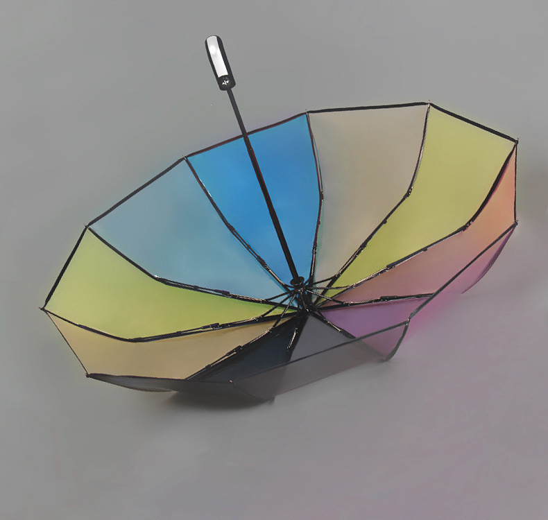 DD1224  Transparent Advertising Rain Umbrella Contrast Color Travel Clear Folding Full Automatic Rainbow PVC Umbrellas