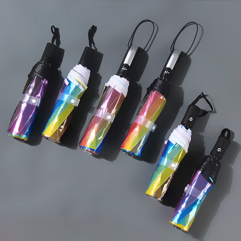 DD1224  Transparent Advertising Rain Umbrella Contrast Color Travel Clear Folding Full Automatic Rainbow PVC Umbrellas