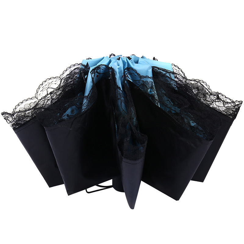 DD1243   3-Folding Butterfly Vinyl Umbrellas Anti UV Rainy Parasol Sunscreen Sun Parasol Sun Lace Umbrella