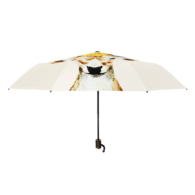 DD1299  Light Windproof Anti UV Parasol Print Deer Vinyl Umbrellas Compact Rain Sun Portable Pocket Cartoon Elk Stick Umbrella